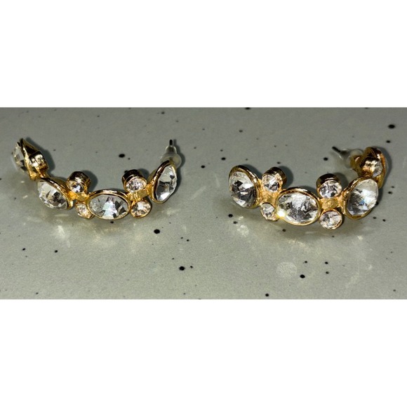 Rhinestone Ear Climbers Gold Tone Statement Earrings Party‎ - Picture 1 of 2